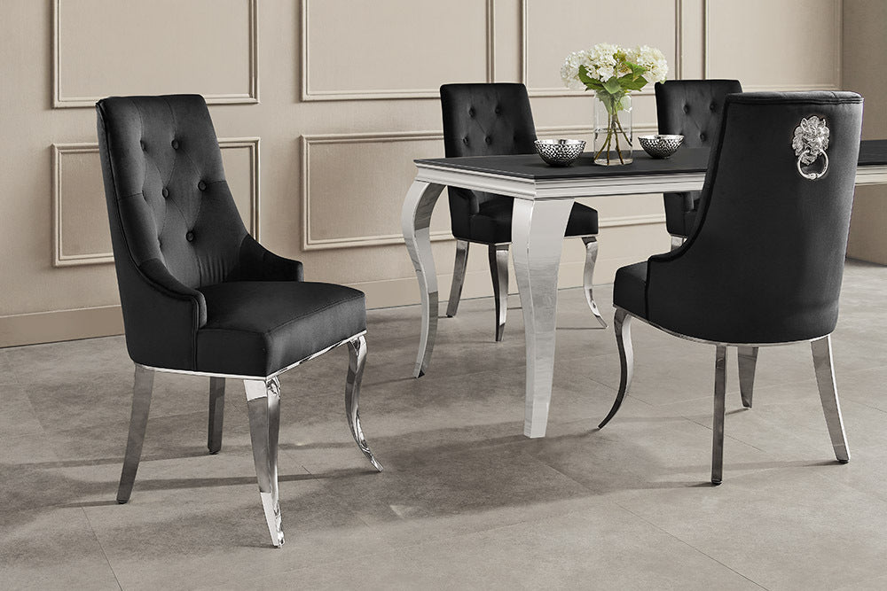 
Sedia da pranzo di design “Modern Barock” con testa di leone - Nero / Argento