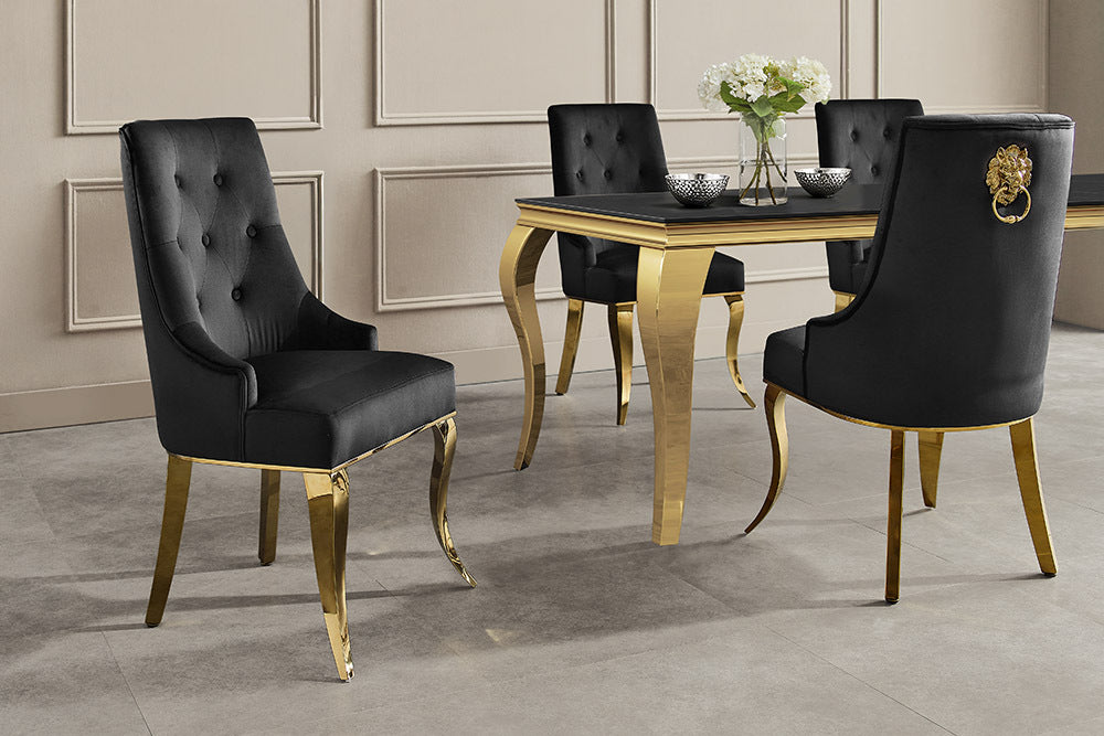 
Sedia da pranzo di design “Modern Barock” con testa di leone - Nero / Oro