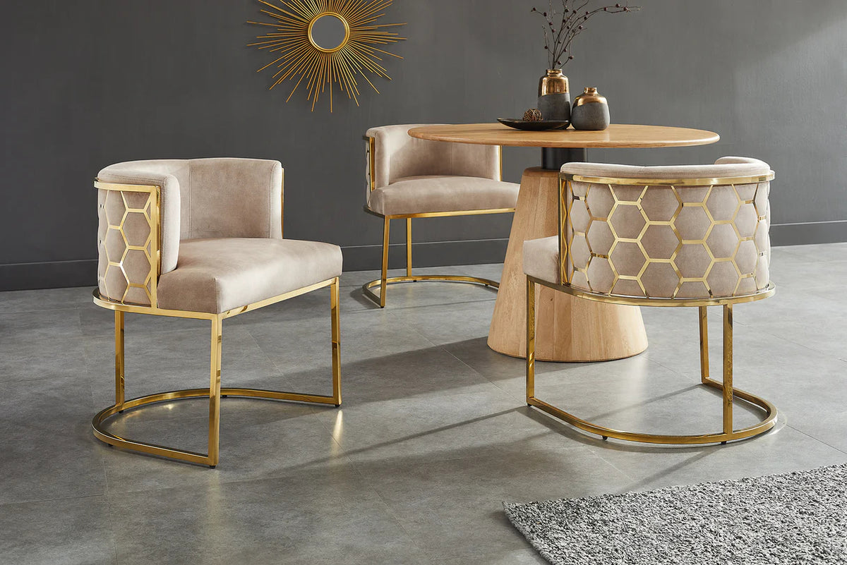 
Sedia di design «Elegancia» con braccioli - Acciaio inossidabile Oro/Beige
