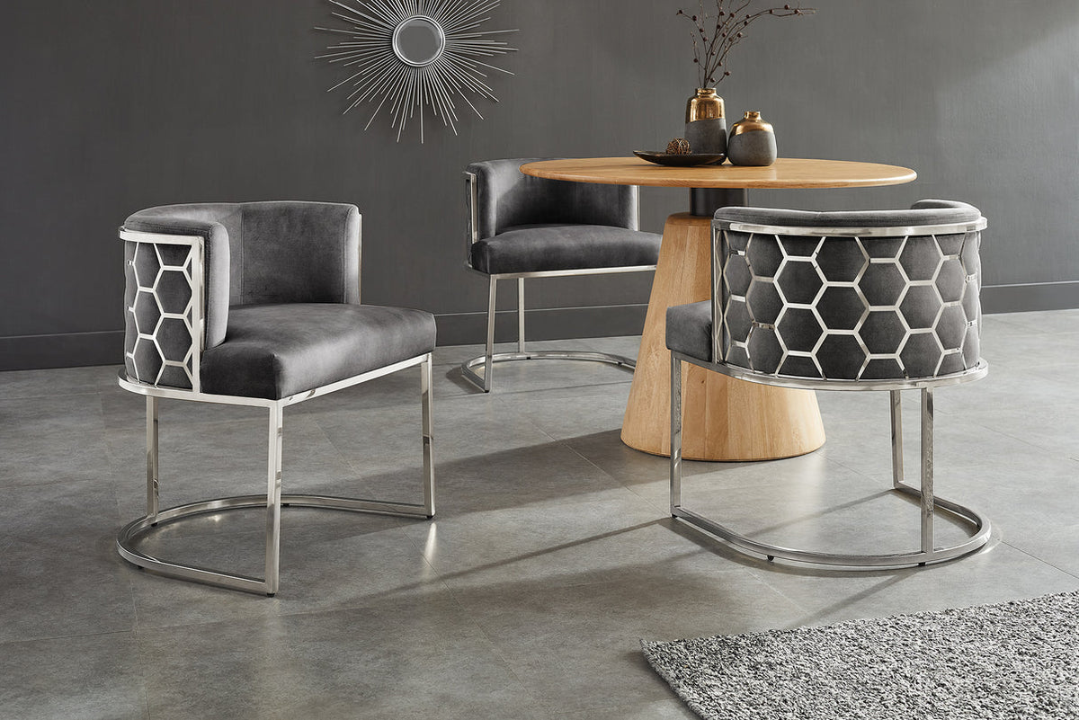 
Sedia di design «Elegancia» con braccioli - Acciaio inox/Grigio