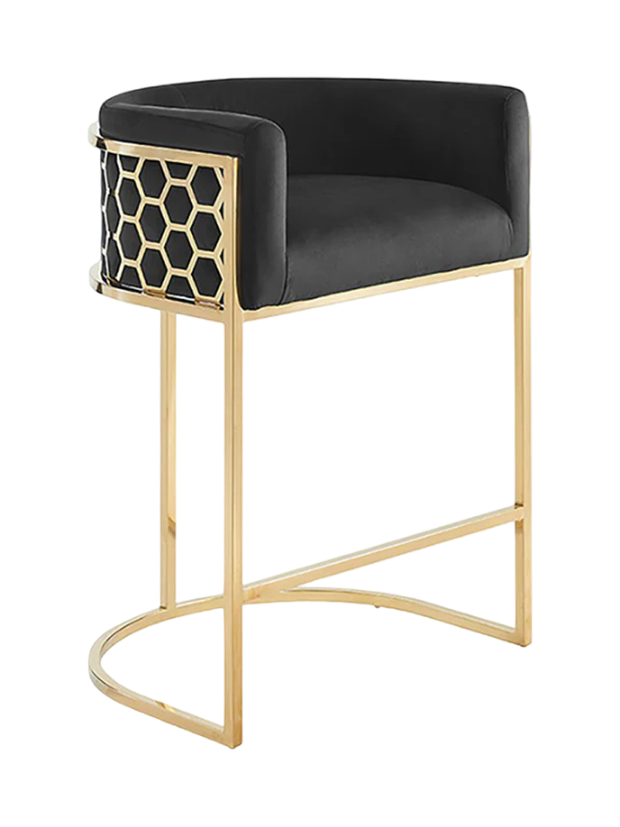 
Design Barstuhl „Elegancia“ mit Armlehnen - Edelstahl Gold/Schwarz