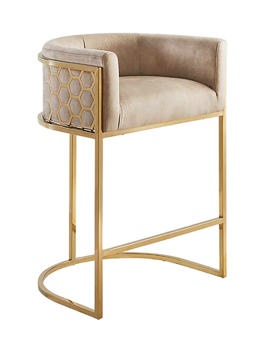 
Design Barstuhl „Elegancia“ mit Armlehnen - Edelstahl Gold/Beige