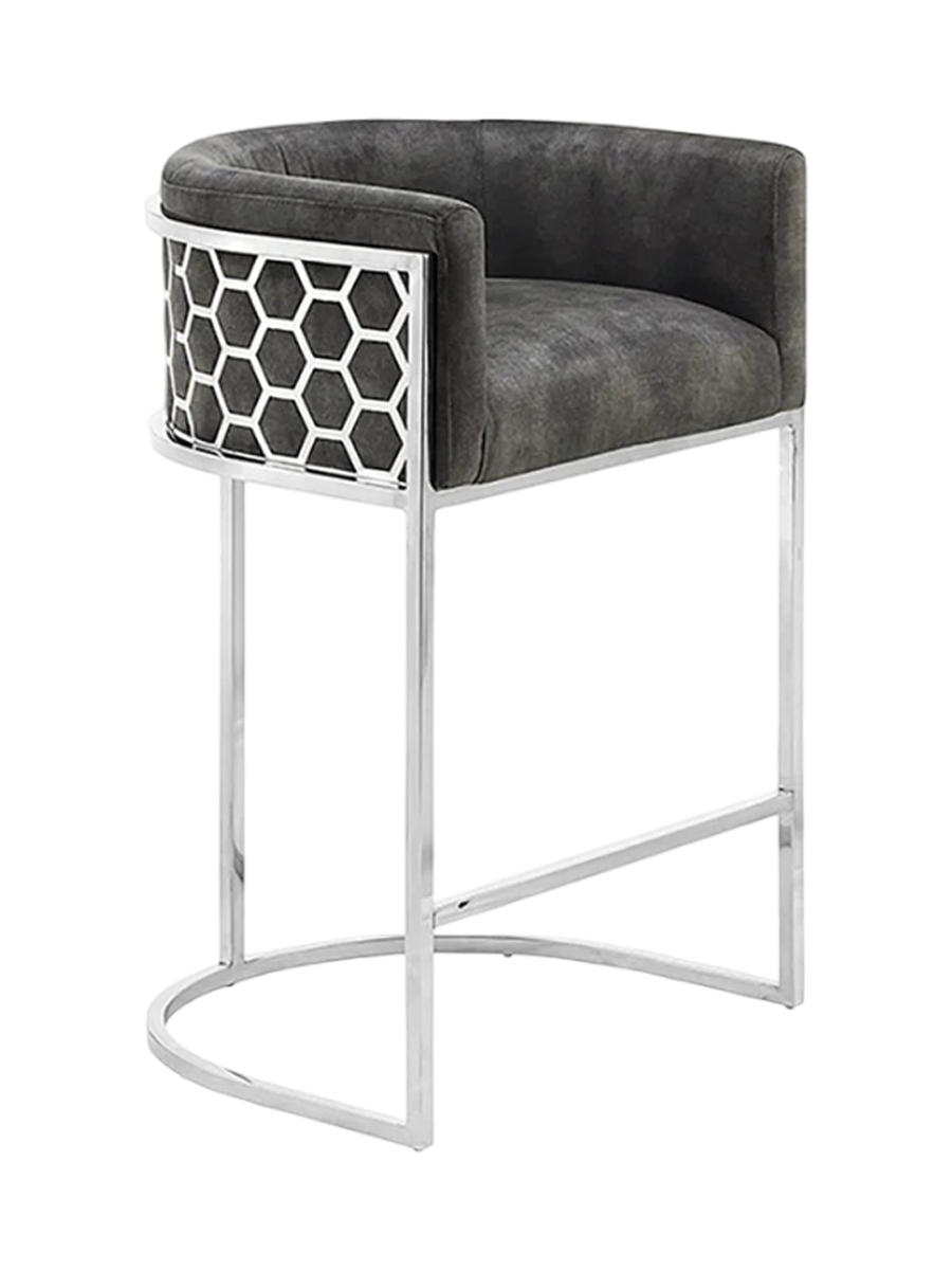 
Design Barstuhl „Elegancia“ mit Armlehnen - Edelstahl/Grau