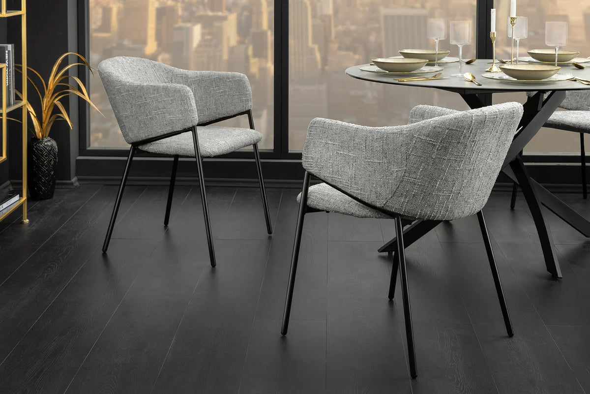 
Sedia da pranzo di design “Noblesso” con braccioli - Chenille Grigio / Nero