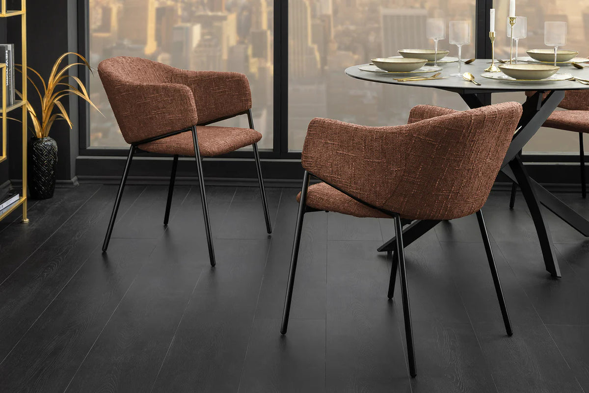 
Sedia da pranzo di design “Noblesso” con braccioli - Ciniglia Marrone / Nero