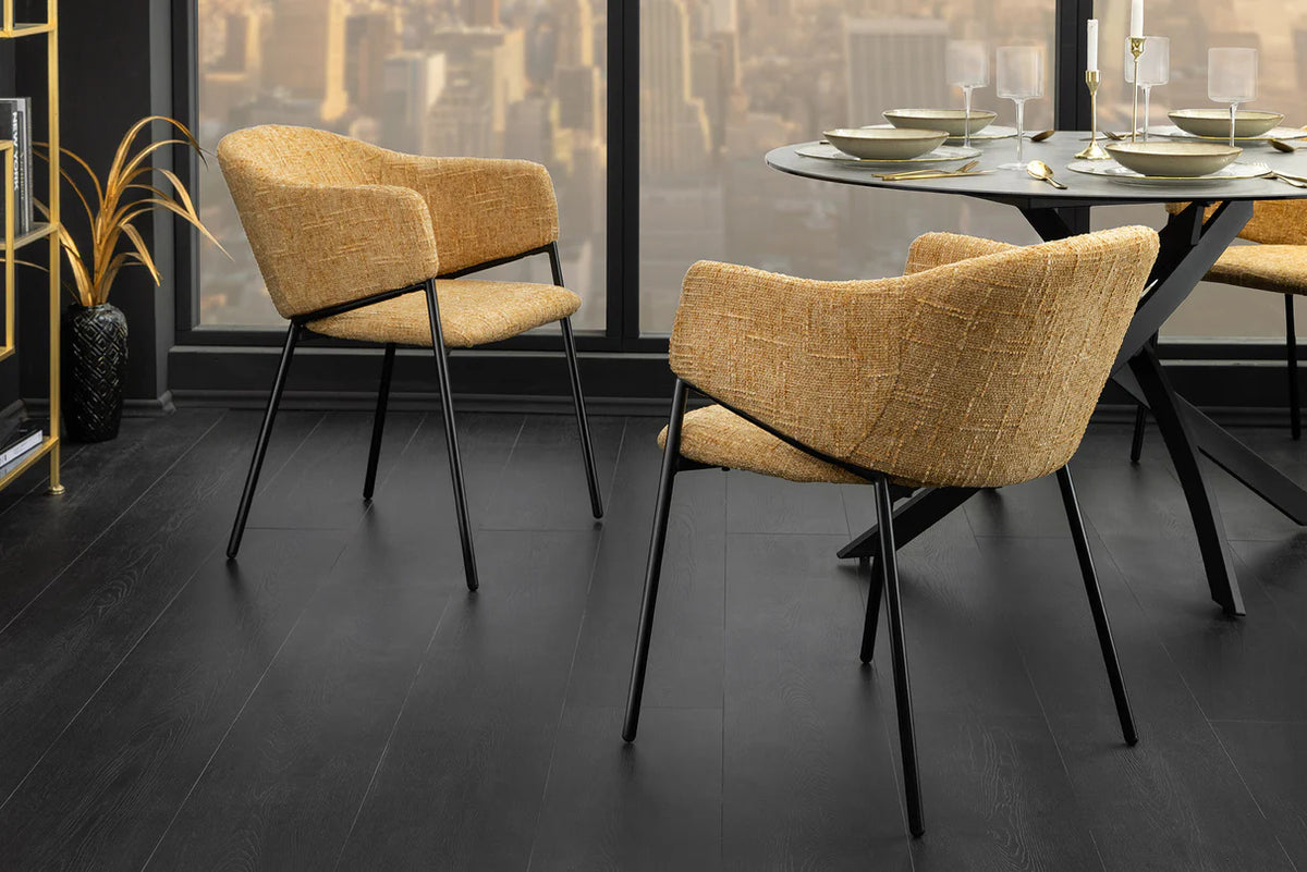 
Sedia da pranzo di design “Noblesso” con braccioli - Chenille Giallo senape / Nero