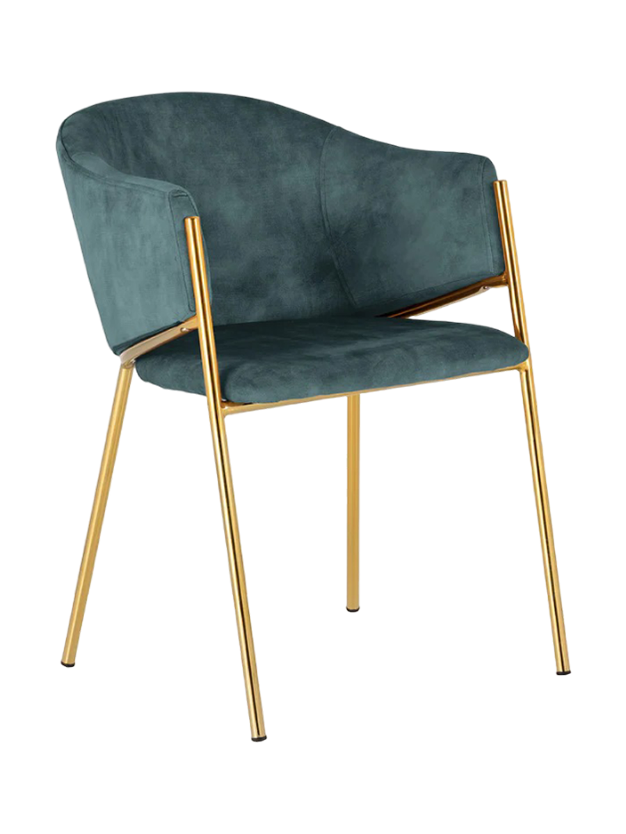 
Sedia da pranzo di design “Noblesso” con braccioli - Rivestimento in velluto Petrolio/Oro