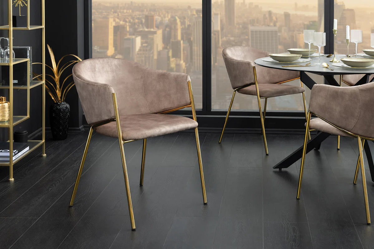 
Sedia da pranzo di design “Noblesso” con braccioli - Velluto Beige/Oro