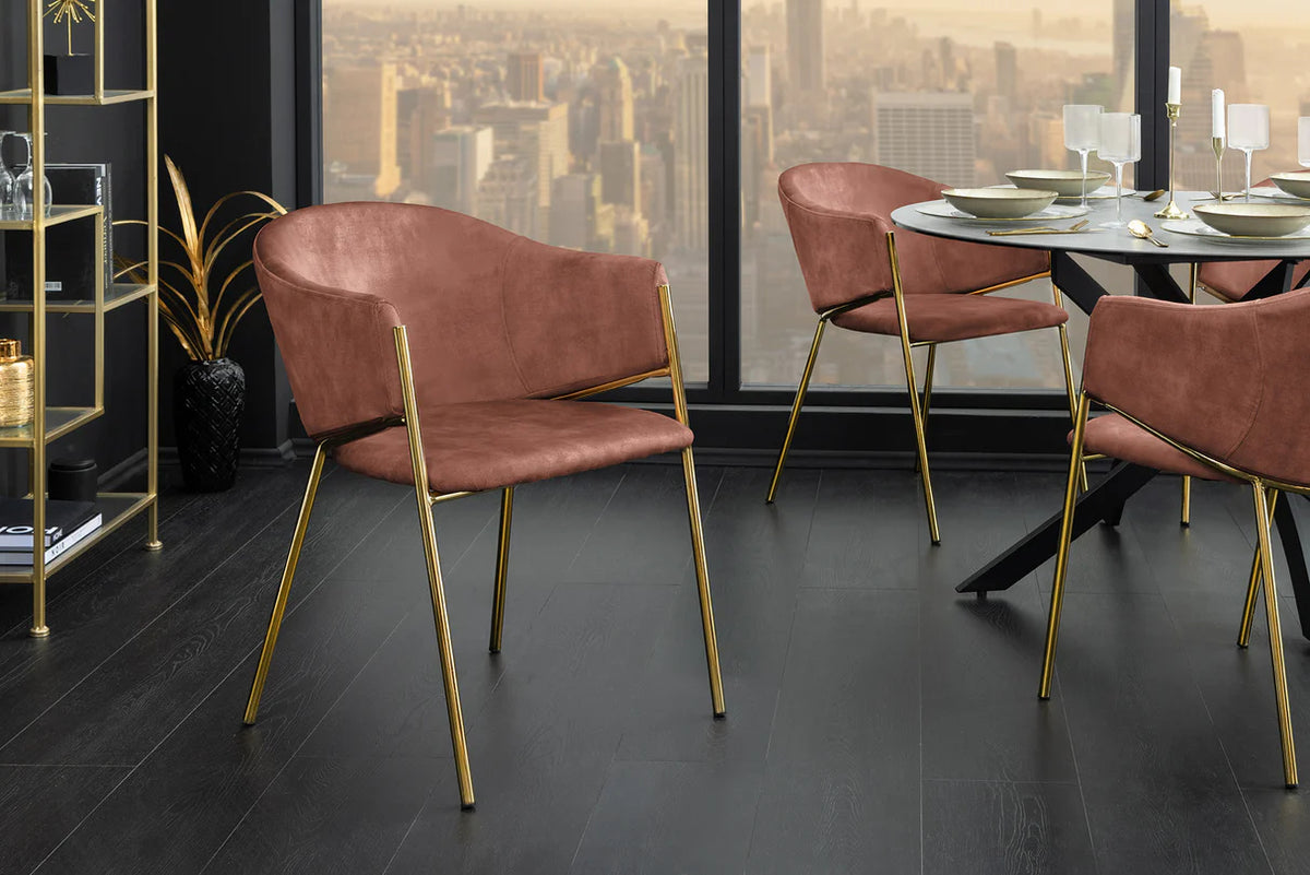 
Sedia da pranzo di design “Noblesso” con braccioli - Rivestimento in velluto Rosa/Oro