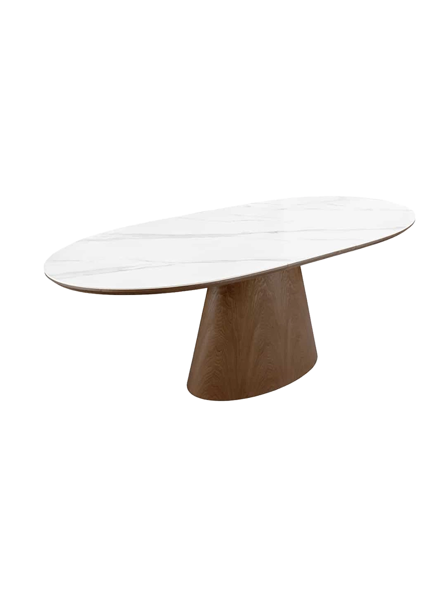 
Extendable Ceramic Design Dining Table "Uniquo", 160-200 x 90 cm - Dark Brown / White Marble Look