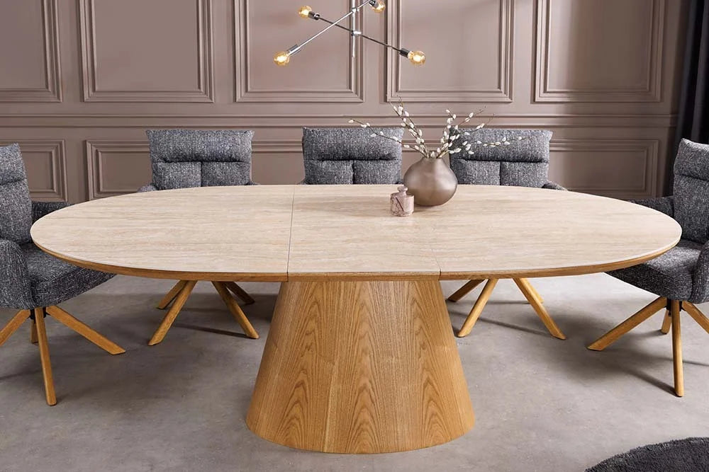 
Extendable Ceramic Design Dining Table "Uniquo", 160-200 x 90 cm - Natural / Travertine