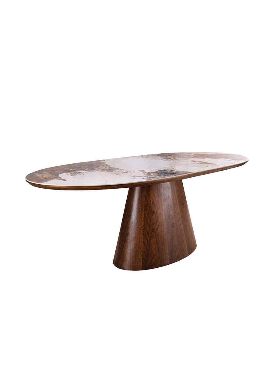 
Extendable Ceramic Design Dining Table "Uniquo", 160-200 x 90 cm - Dark brown / Calacatta marble look