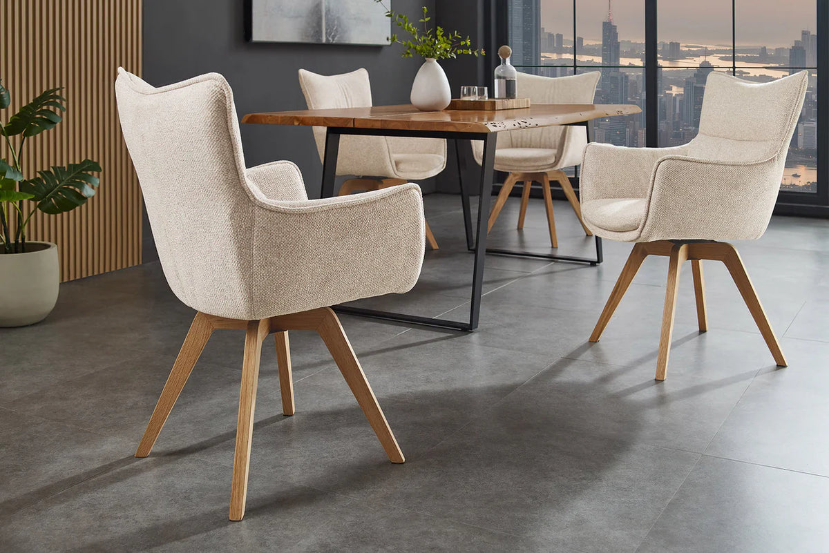 
Sedia di design girevole a 360° «Mileys» con braccioli - Tessuto strutturato Beige