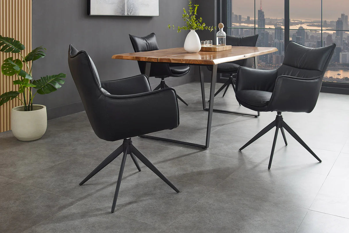 
Sedia di design girevole a 360° «Mileys» con braccioli - Ecopelle Nera
