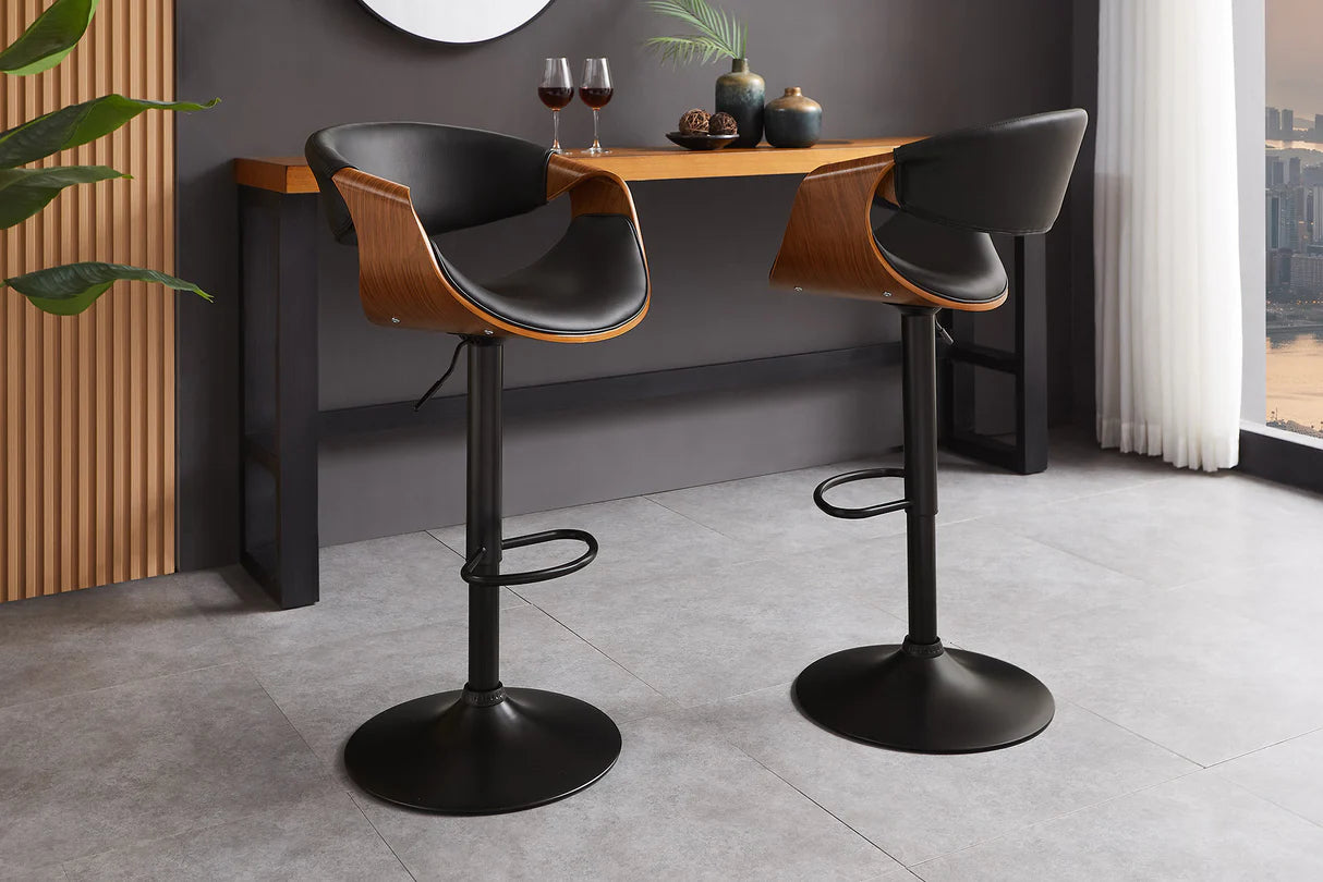 
Tabouret de bar design « Milenko » avec accoudoirs - Noyer/Noir