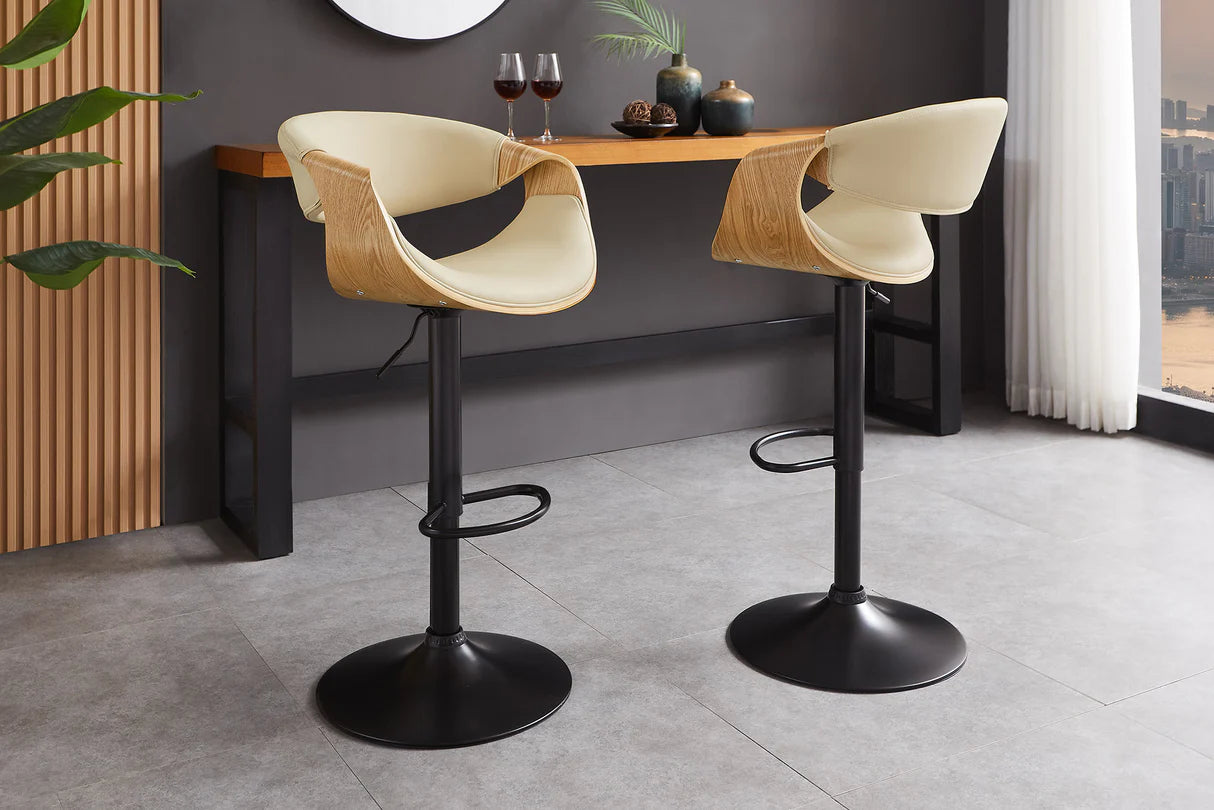 
Tabouret de bar design « Milenko » avec accoudoirs - Naturel/Beige