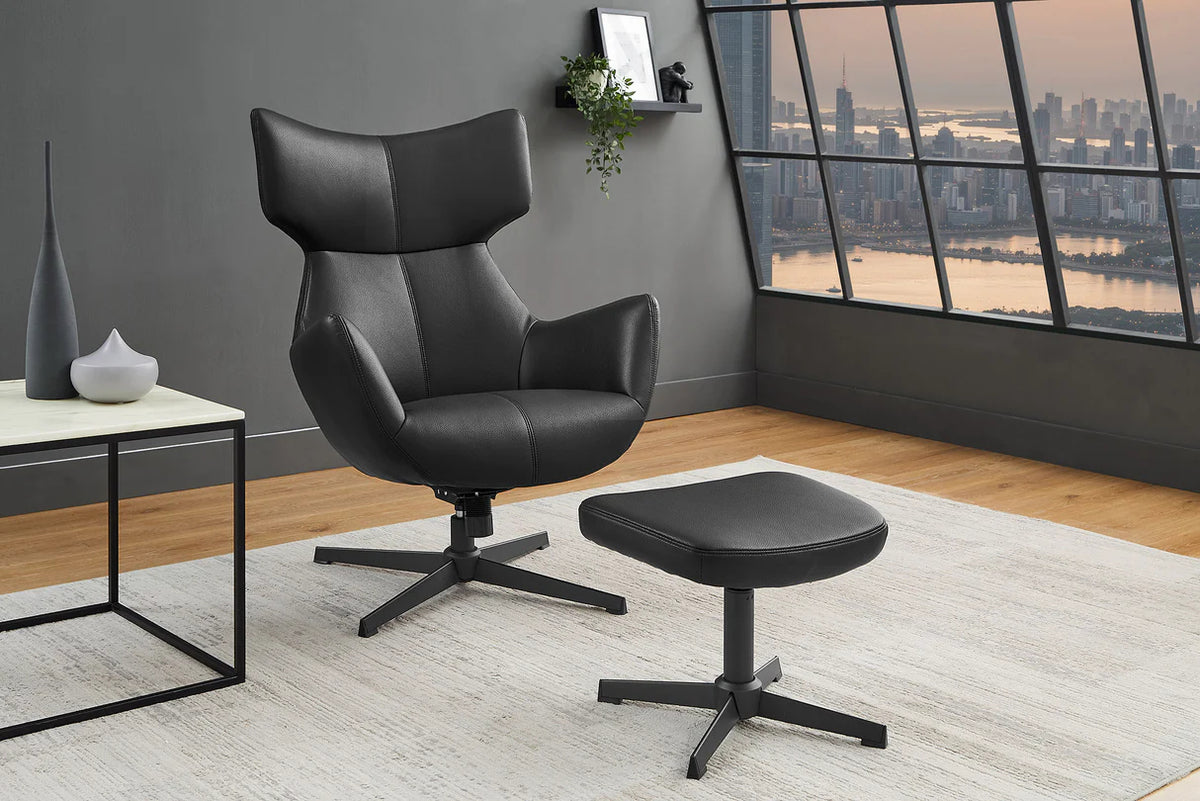 
Fauteuil design pivotant à 360° « Mileys » - Avec repose-pieds / Similicuir Noir