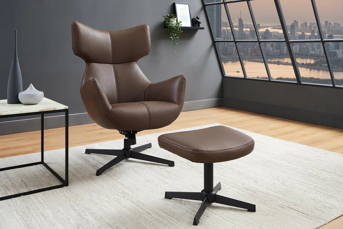 
Fauteuil design pivotant à 360° « Mileys » - Avec repose-pieds / Similicuir marron