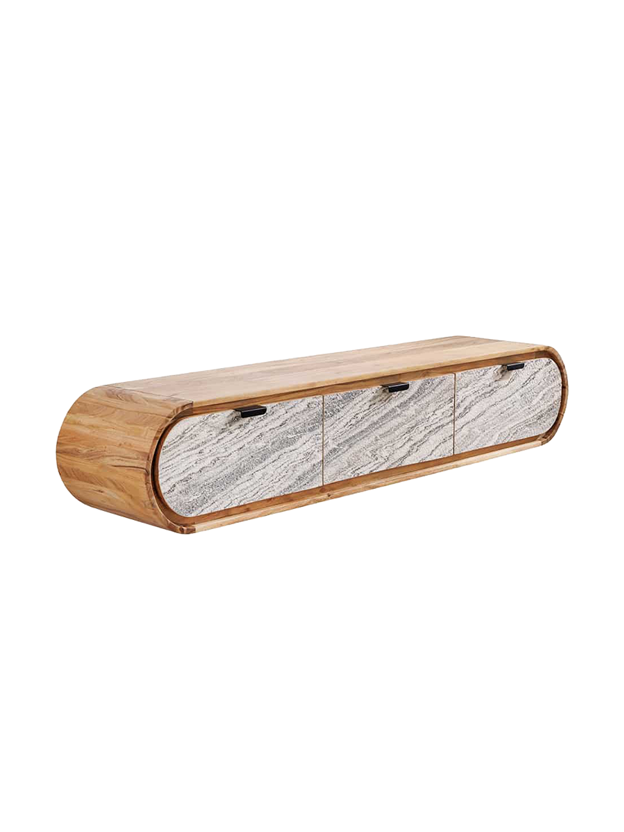 
Massivholz Lowboard „Organic“ für die Wandmontage - Natural, Steinoptik