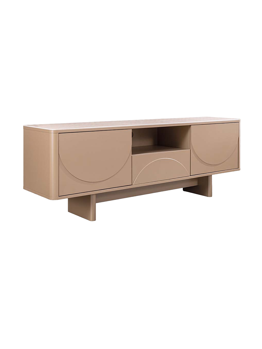 
Design Lowboard „Savoy“ mit Keramikplatte - Travertin