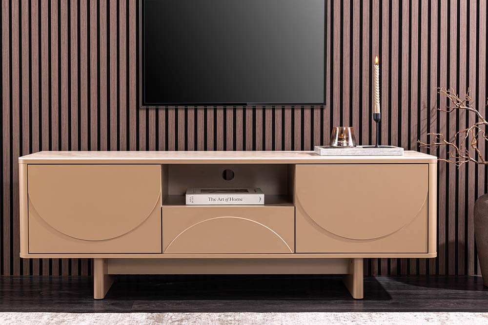 
Design Lowboard „Savoy“ mit Keramikplatte - Travertin