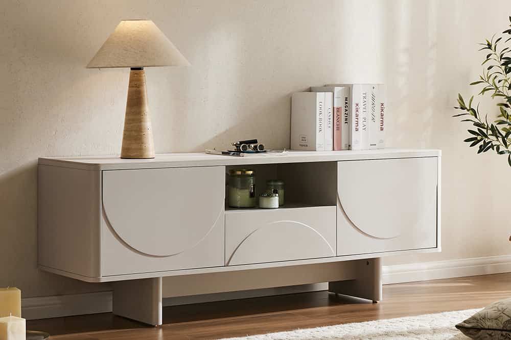 
Design Lowboard „Savoy“ mit Keramikplatte - Weiss