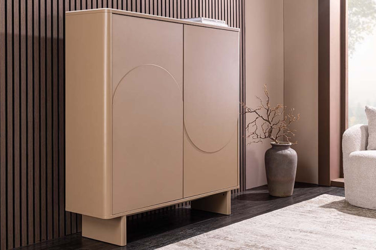 
Design Highboard „Savoy“ mit Keramikplatte - Travertin