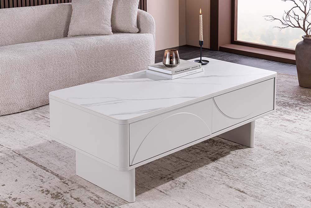 
Designer Coffee Table "Savoy" with Ceramic Tabletop - White