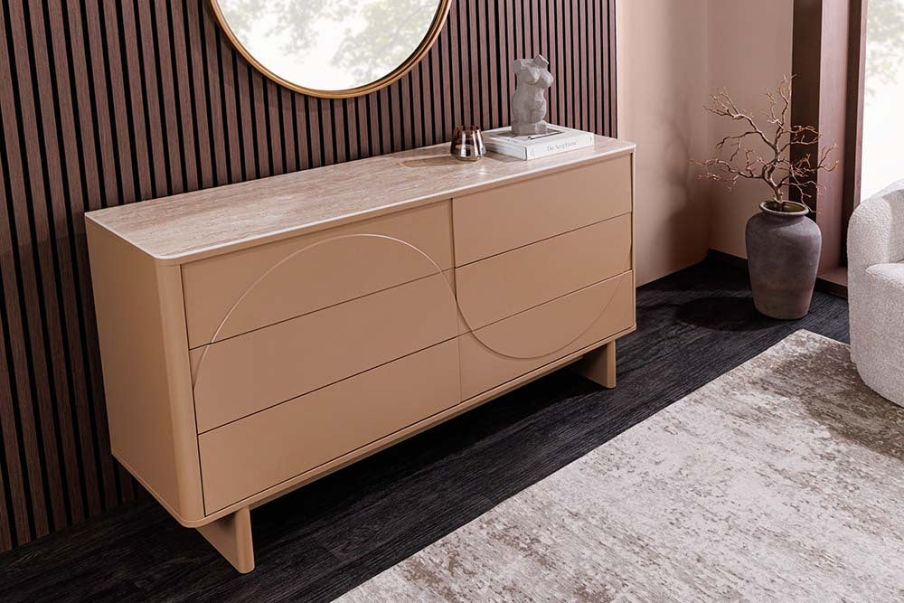
"Savoy" designer chest of drawers with ceramic top - Travertine