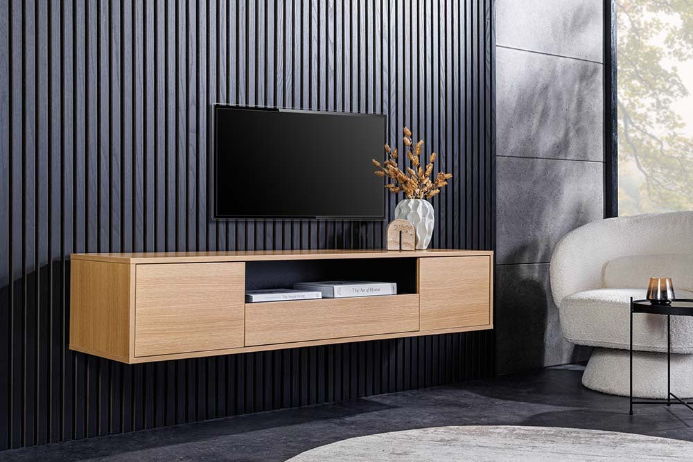
Lowboard mural design « Loft », différentes tailles - Chêne naturel, Noir / 150 x 40 cm