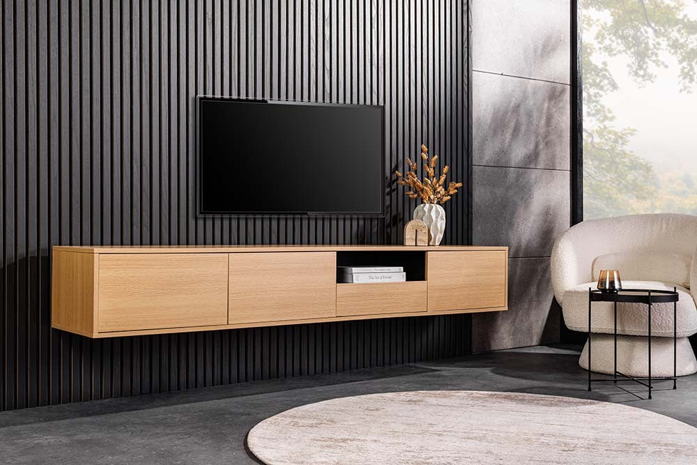 
Lowboard mural design « Loft », différentes tailles - Chêne naturel, Noir / 200 x 40 cm
