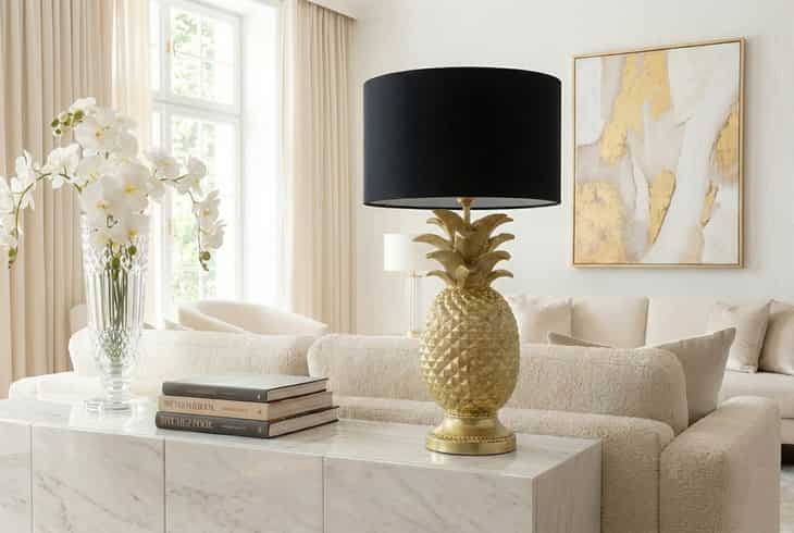 
"Pineapple" Designer Table Lamp - Gold, Black