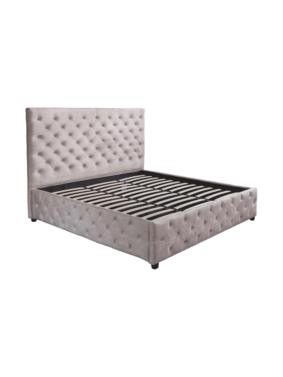
Lit rembourré design « Noblessa » avec rangement intégré, différentes tailles - 180 x 200 cm / Beige champagne