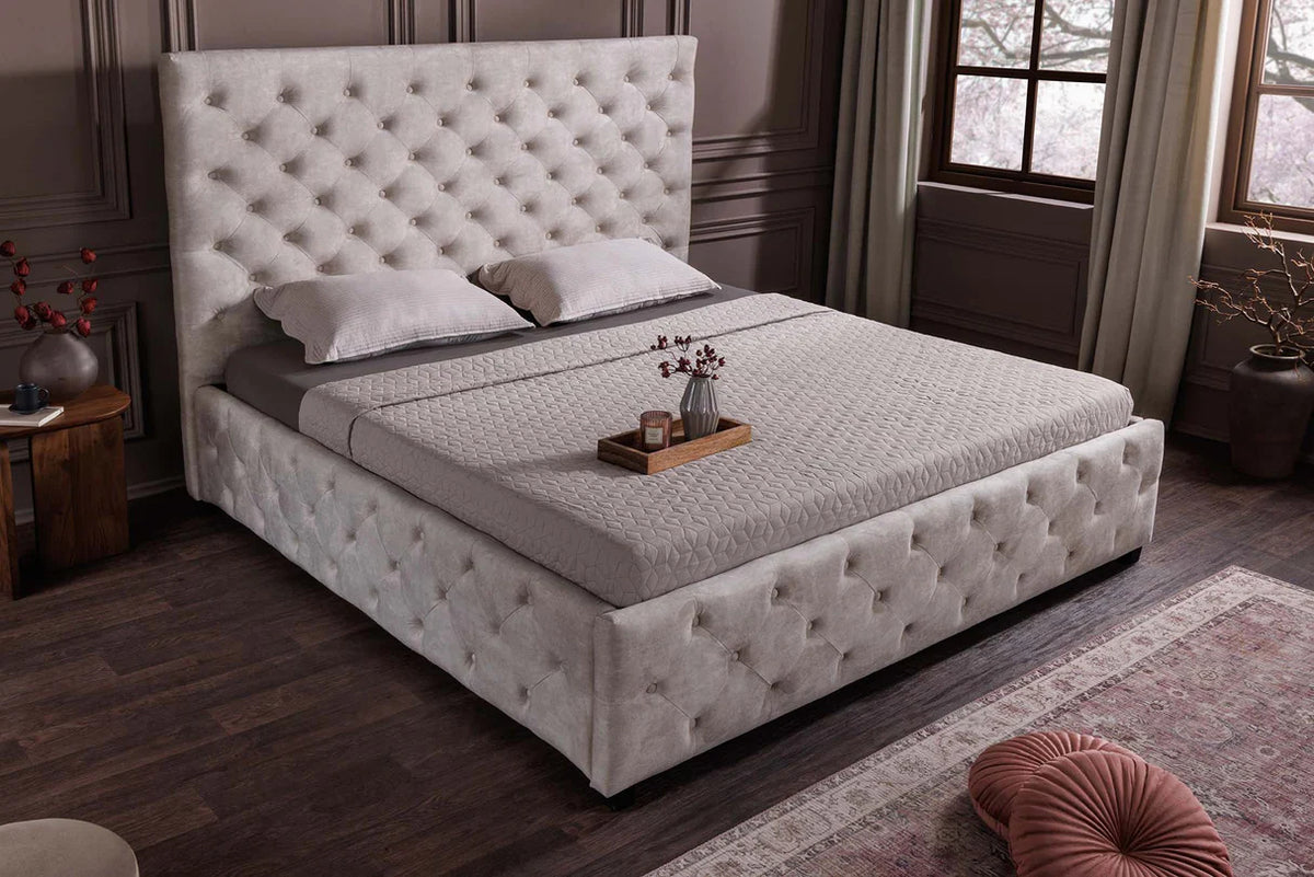 
Lit rembourré design « Noblessa » avec rangement intégré, différentes tailles - 180 x 200 cm / Beige champagne