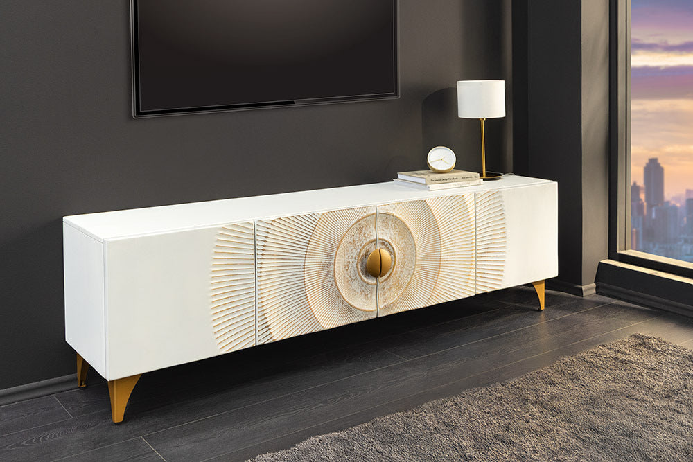 
Lowboard design en bois massif « Brilliant Sunset » - Blanc