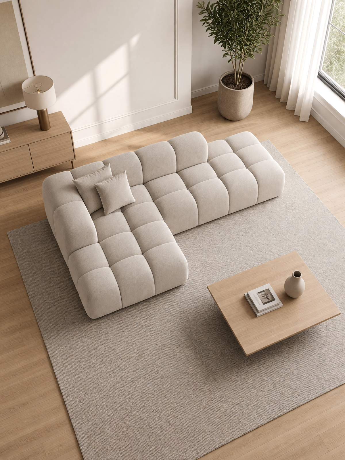 
4-seater designer corner sofa "Alba Lounge" with textured fabric upholstery - Textured fabric Beige / Left corner section