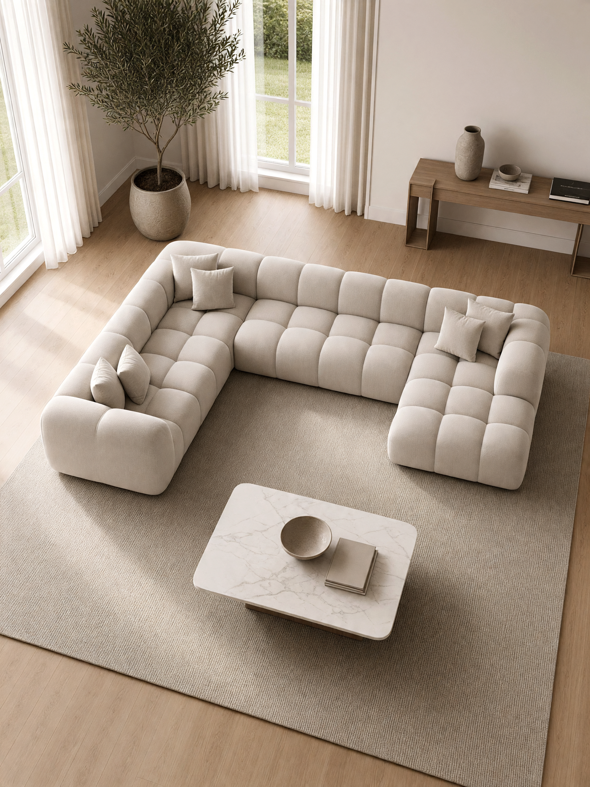 
Canapé panoramique design 7 places « Alba XXL » avec revêtement en tissu structuré - Tissu texturé Beige / Côté long gauche