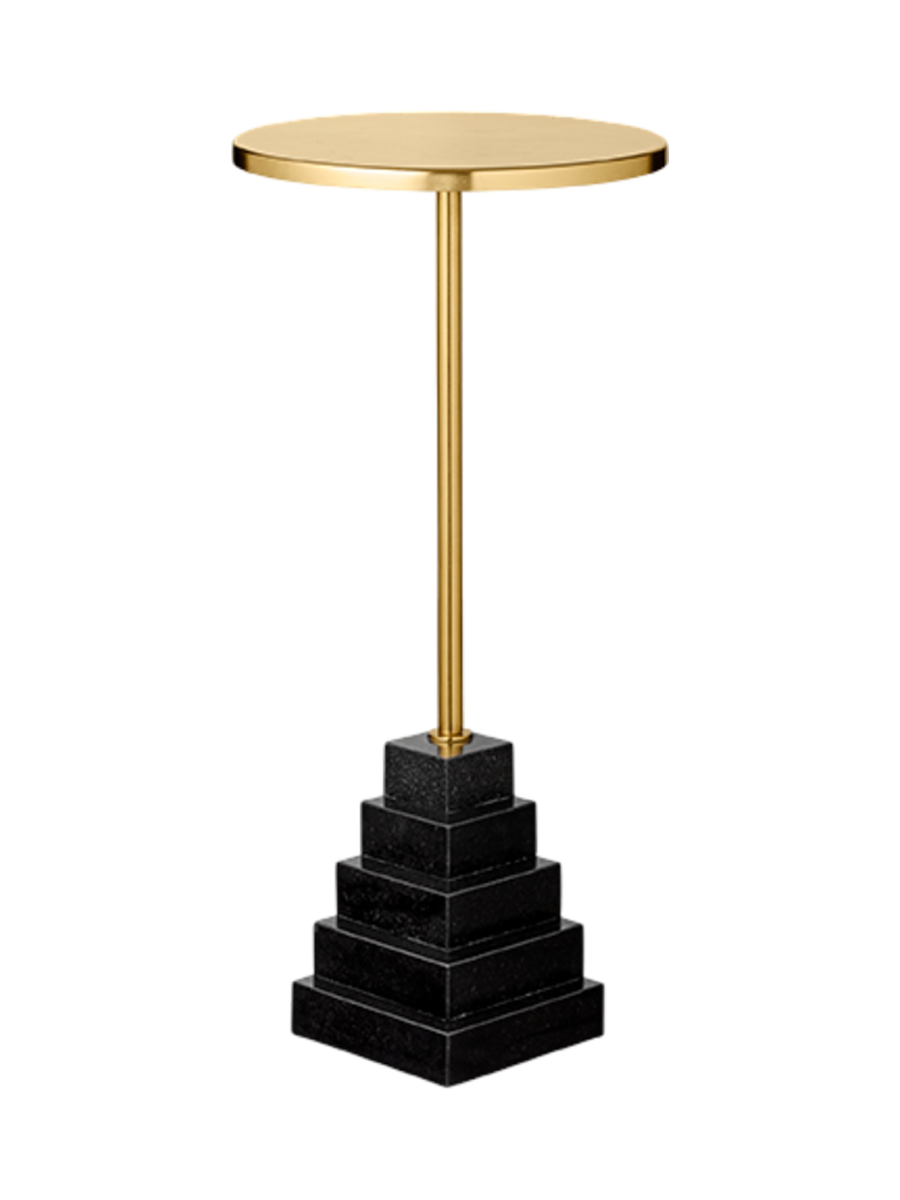 
Table d'appoint et sellette en marbre design « Solum » - Noir/Or - Ø 32 x 55 cm