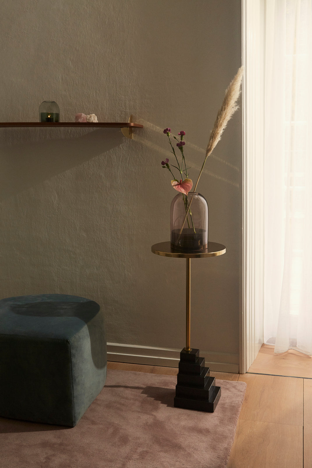 
Table d'appoint et sellette en marbre design « Solum » - Noir/Or - Ø 32 x 55 cm