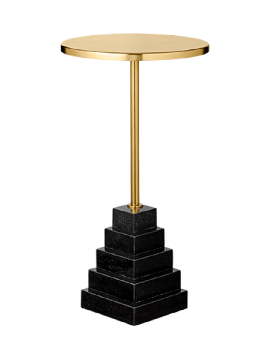 
Table d'appoint et sellette en marbre design « Solum » - Noir/Or - Ø 32 x 67 cm