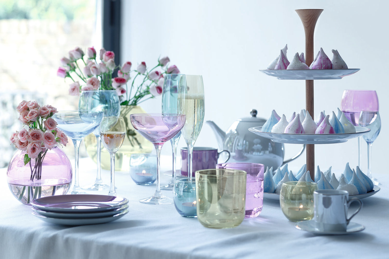 
Hand-blown glasses "Polka", set of 4 - Pastel