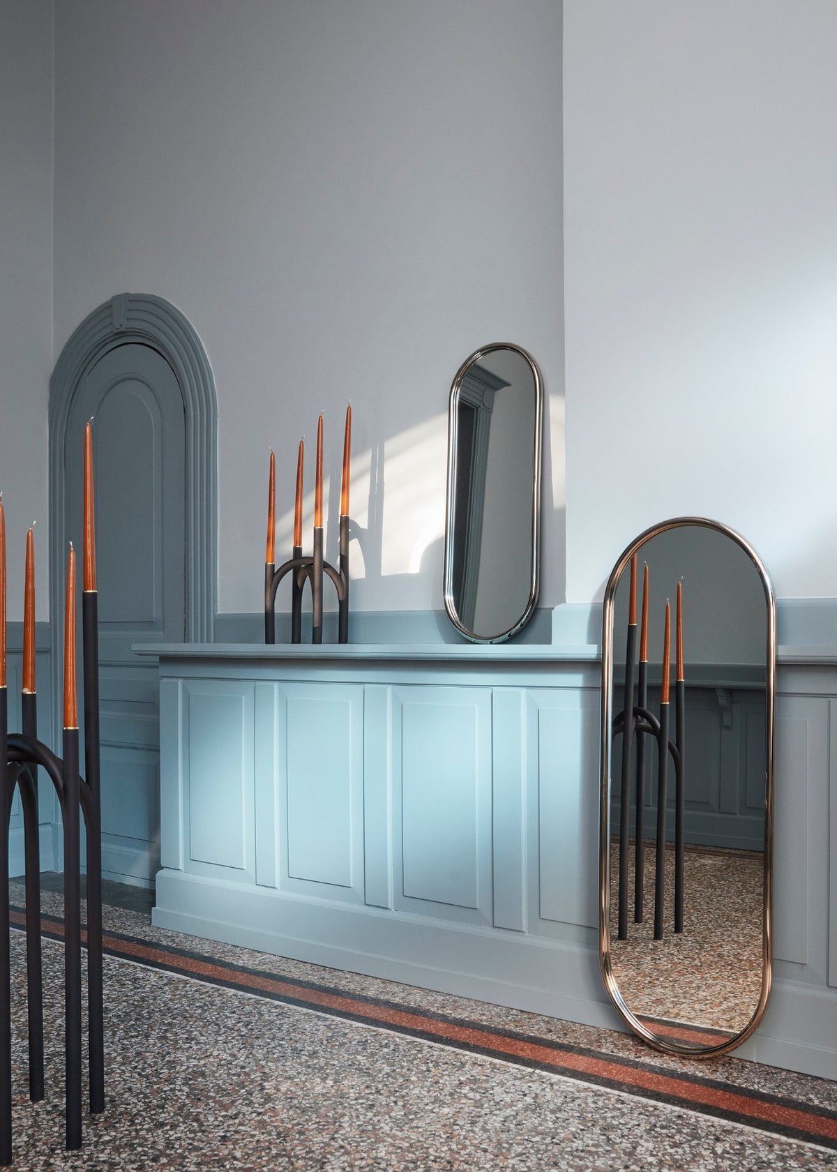 
Specchio di design «Angui», argento - 29 x 78 cm