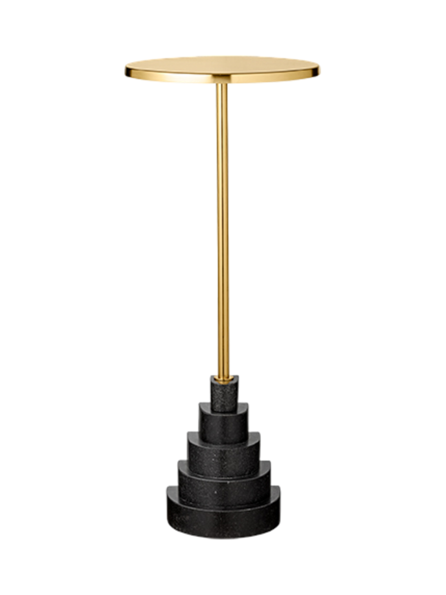 
Table d'appoint et sellette en marbre design « Solum » - Noir/Or - Ø 32 x 78 cm