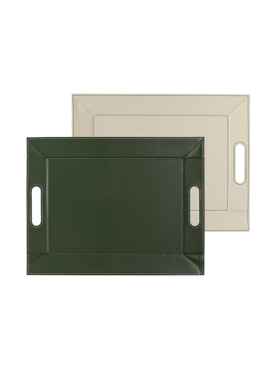 
Plateau réversible & set de table « Duo » - Vert olive/Ivoire - Moyen, 45 x 35 cm