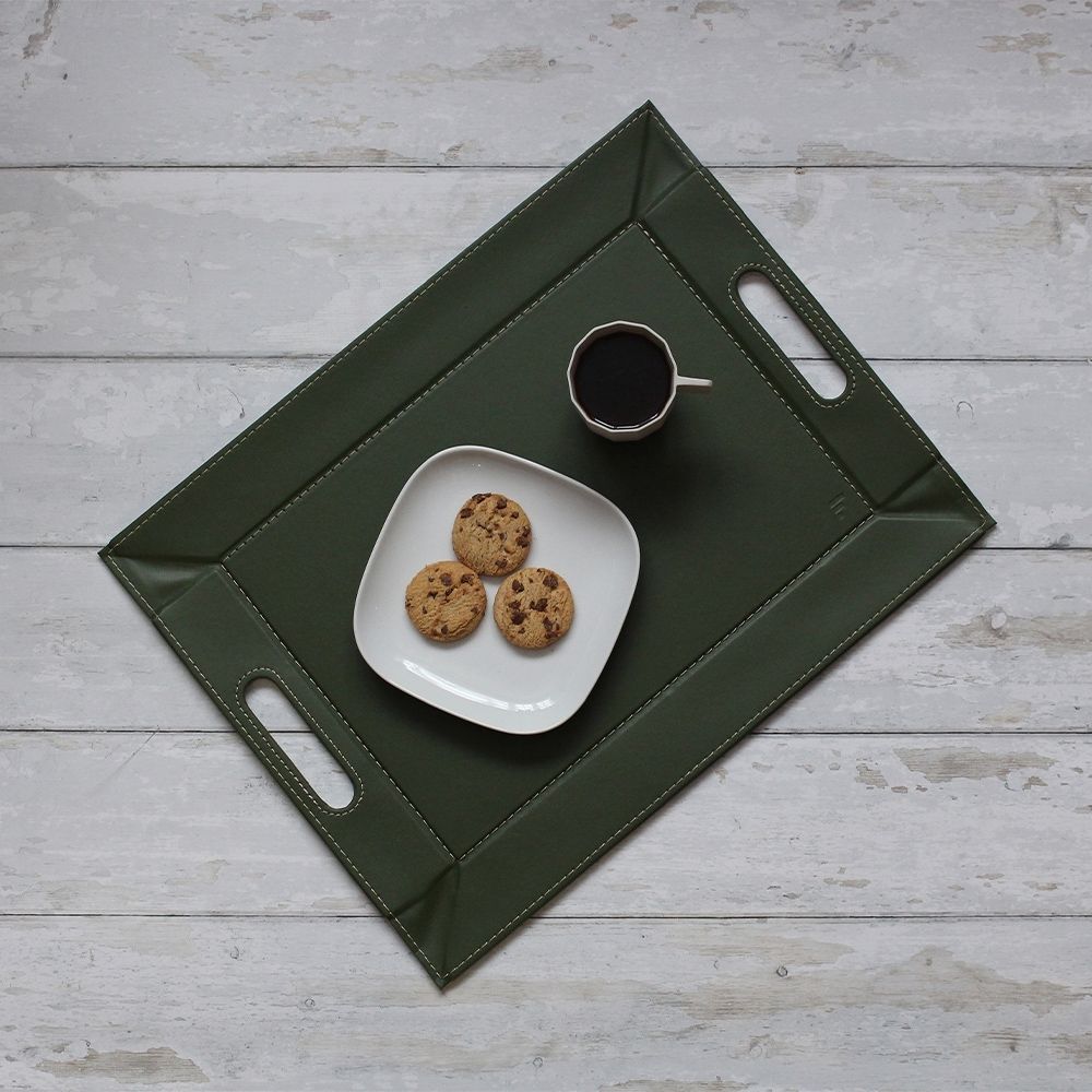 
Plateau réversible & set de table « Duo » - Vert olive/Ivoire - Moyen, 45 x 35 cm