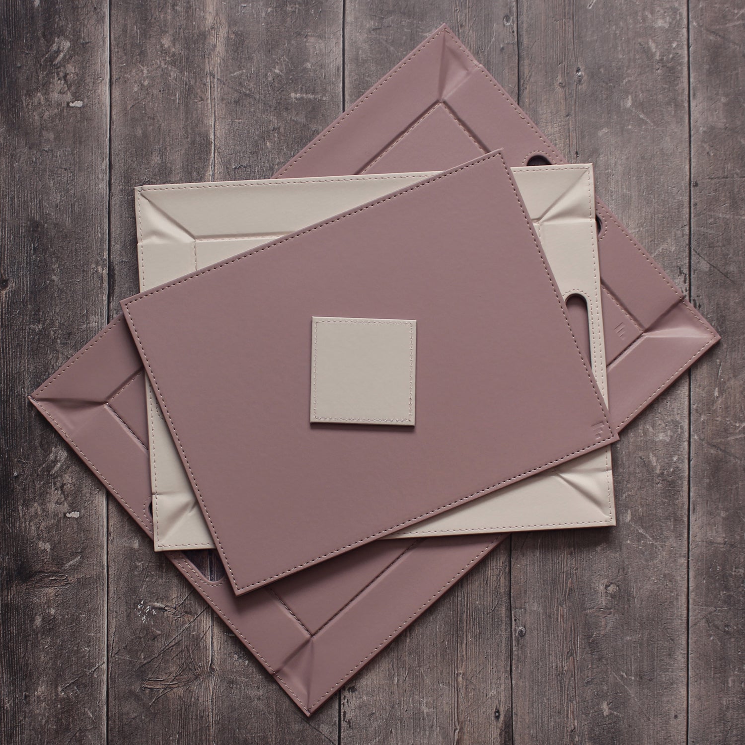 
"Duo" Reversible Coaster Set - 4-piece set - Old rose/Stone