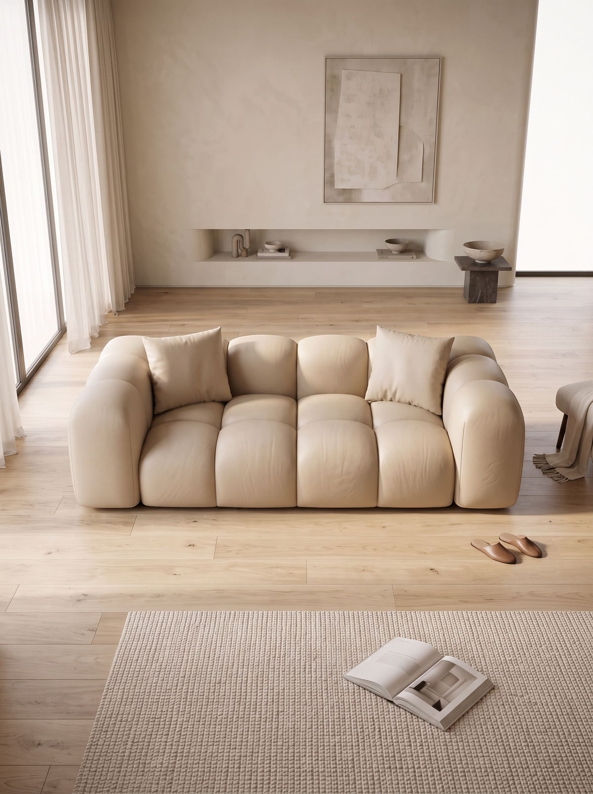 
Divano di design in vera pelle a 2 posti “Alba” - Vera pelle Beige