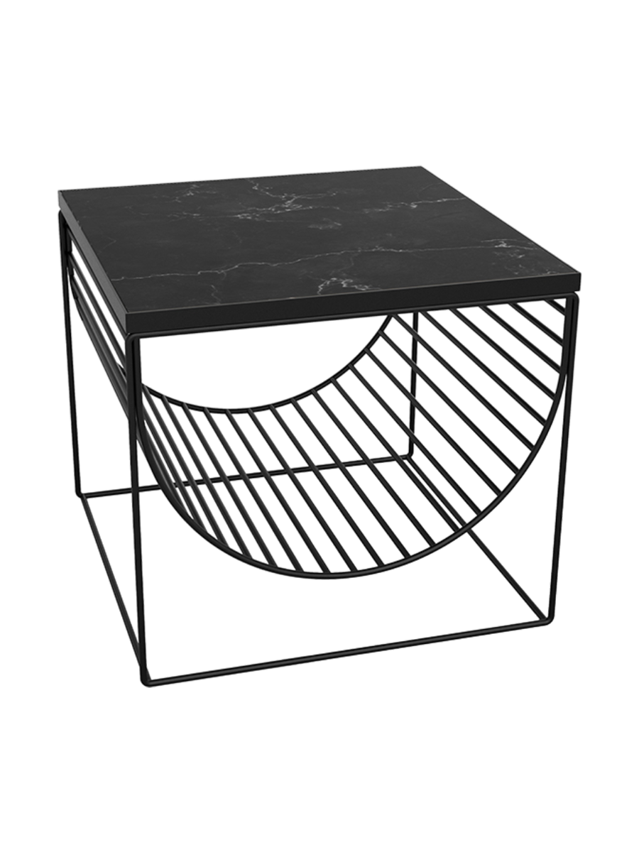 
Table d'appoint et porte-revues design en marbre « Sino » 50 x 50 cm - Noir