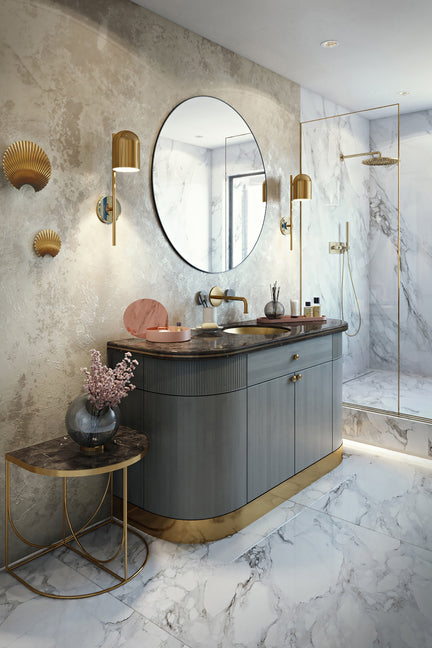 
Marble Design Side Table "Sino" 40 x 50 cm - Gold / Brown