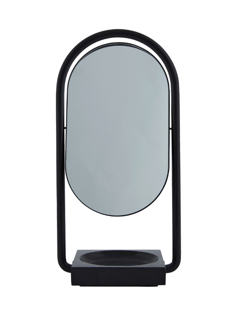 
"Angui" Designer Table Mirror in Marble & Stainless Steel, Black